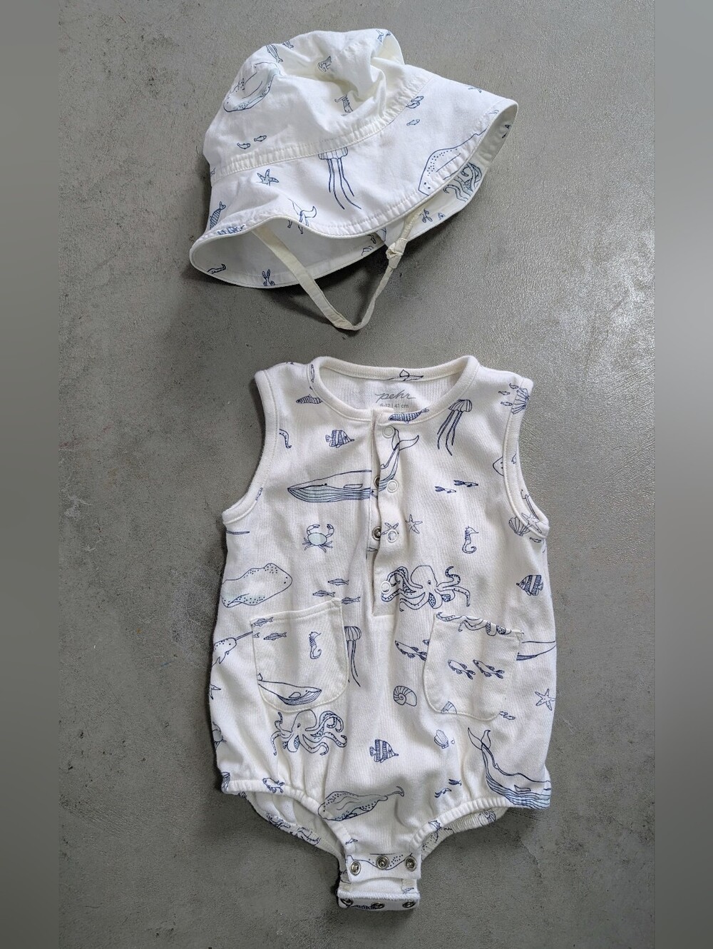 Pehr Life Aquatic Sleeveless Romper & Hat